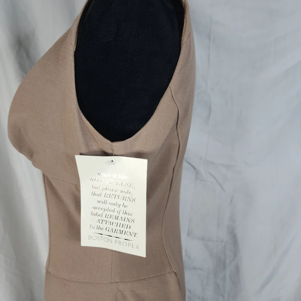 New! BOSTON PROPER Size 6 Brown Sleeveless Cowl Neck Satin Lined Sheath Dress - Picture 6 of 14